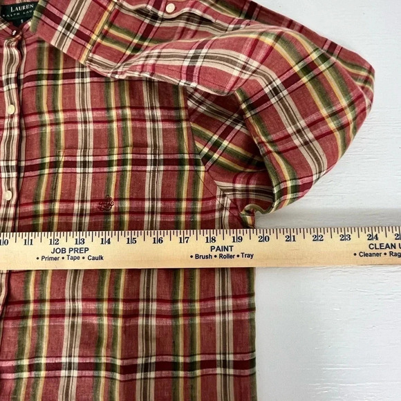 Lauren Ralph Lauren Shirt Womens Small 100% Linen Plaid Button Up Oversized - Picture 8 of 9
